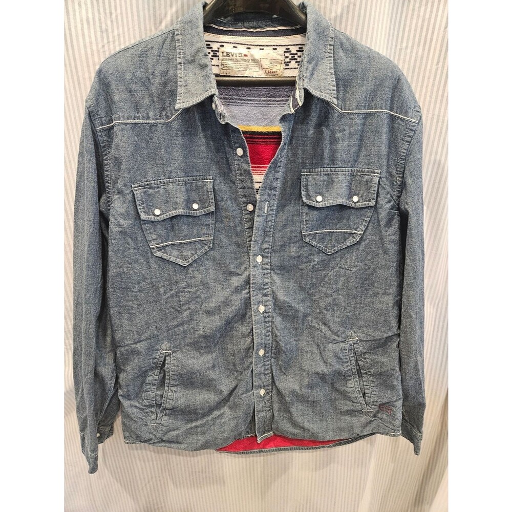Levi's Denim Flannel Lined Cotton 4 Pocket Shirt Jacket Men Size XL Pearl Snap